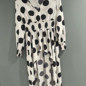 SHEIN Black and White Polka Dot High Low Dress